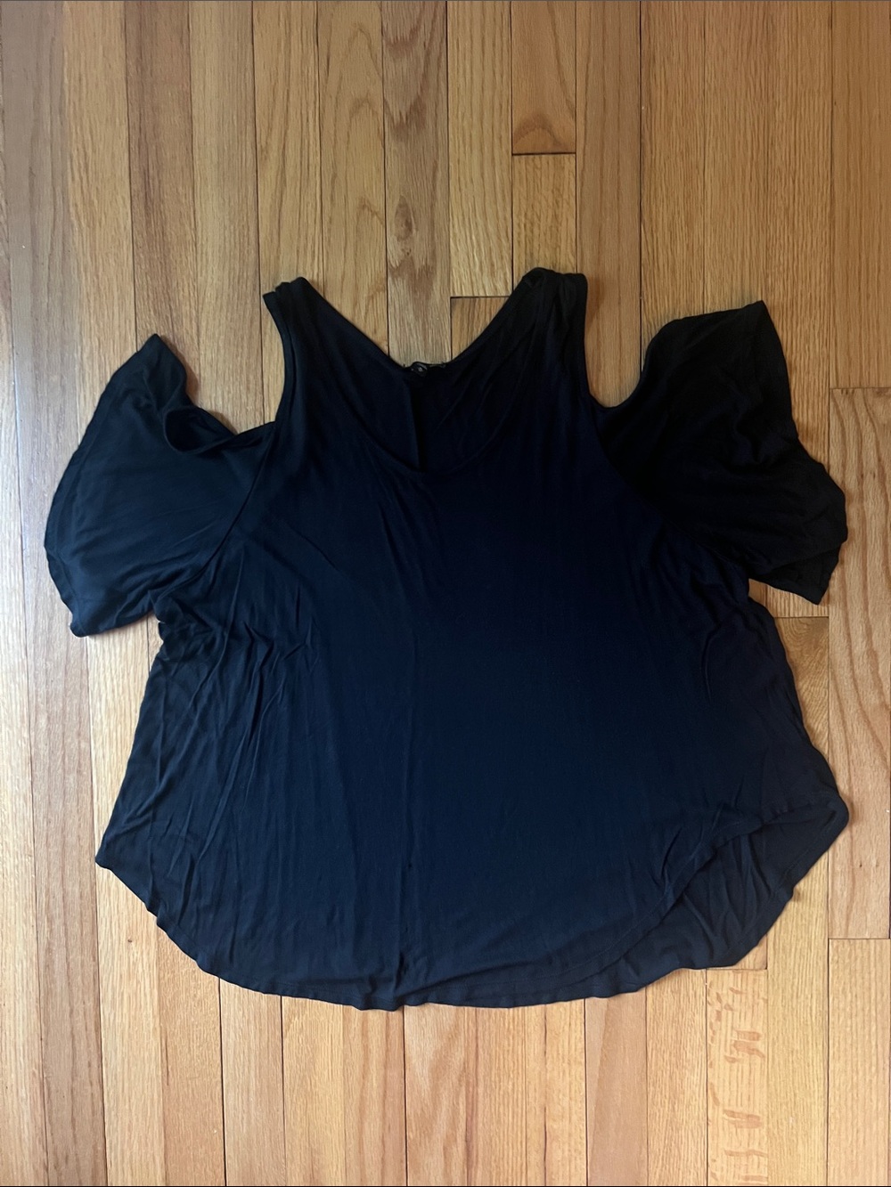 Express Black Cold-Shoulder Flutter Sleeve Top
